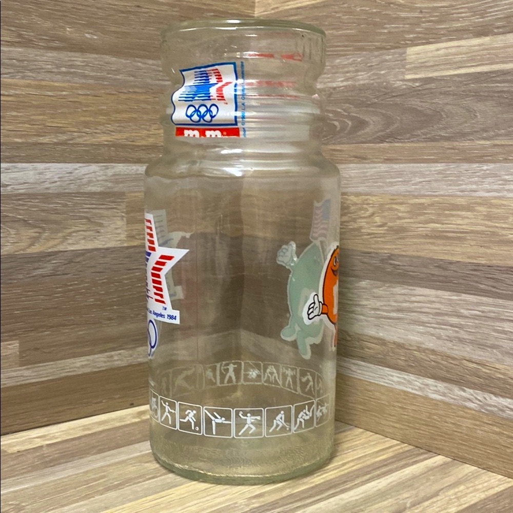 M&M'S Glass Jar with Orange and Green Characters Los Angeles Olympics vintage 80 - Picture 3 of 8